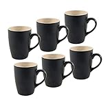 Kaffeebecher 6er Set je 340 ml - schwarz matt/innen beige - Kaffeebecher mit Henkel - Tee Becher...