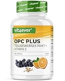 OPC Traubenkernextrakt + natürliches Vitamin C - 365 Kapseln für 12 Monate - Höchster OPC Gehalt...