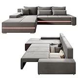 Juskys Sofa Davos Links mit Schlaffunktion - Ecksofa für Wohnzimmer mit Bettkasten & LED - Stoff...