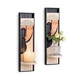 WVOPIAHY Boho Wandkerzenhalter Set, Abstraktes Gesicht Design, 42 x 11 cm, Schwarz-Beige,...