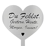 ZAYIO Grabschmuck Wetterfest Herz Grabstecker Edelstahl mit Spruch Du Fehlst. Gestern. Heute....