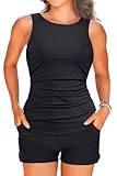 Tankini-Badeanzüge mit Shorts, zweiteilig, Bauchkontrolle, Badeanzug, hoher Ausschnitt, Bademode...