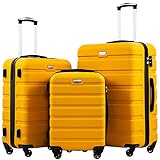 COOLIFE Hartschalen-Koffer Trolley Rollkoffer Reisekoffer mit TSA-Schloss und 4 Rollen (Gelb,...