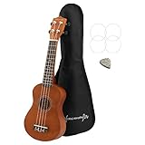 World Rhythm Sopran-Ukulele für Anfänger, natürliches Finish, mit Gigbag, Ersatz-Ukulele-Saiten...