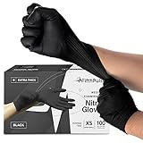 Einweg-Nitrilhandschuhe, Schwarz, Größe XS, 100 Stück, extra dick, 4,5 mm, puder- und latexfreie...