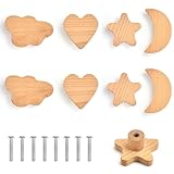 SLTAXAR 8Pcs Holz Tür Schubladengriffe Schrankknöpfe Holz Herz Kinderzimmer Holzknöpfe Wolken...