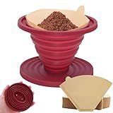Faltbarer Kaffeefilter, Silikon Camping Kaffeefilter Faltbar, Kaffee Tropfer mit 50 Filterpapier,...