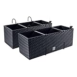 PAFEN 2X Blumenkasten Blumentopf Rattan-Optik mit Halterungen Pflanztopf Wasserstandsanzeiger...