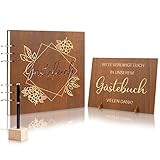 Holz Gästebuch Hochzeit mit Stift & Willkommensschild, Hochzeitsgästebuch Hardcover Fotobuch mit...