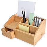 Bambuswerk I Schreibtisch-Organizer aus Holz I Stiftehalter mit Schublade - Aufbewahrungsbox,...