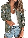 ECOWISH Damen Casual Jacke Blumenmuster Langarm Bomberjacke Reißverschluss Stehkragen Outwear Kurz...