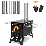 GFTIME Zeltofen 53x30cm Tragbarer campingofen mit 5-Schornstein und klappbare Beine für Camping,...