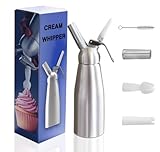 MOVASEE Professioneller Sahnespender aus gebürstetem Aluminium – 500 ml, mit 3 Sprühdüsen...