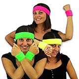 Eventlights Neon 80er Schweißbänder - 3 Farben Set - pink, grün, gelb - Armbänder - Stirnbänder...