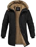 Lonya Winterjacke Herren Fleece Winterparka Warm Gefüttert Wintermantel Mit Kapuze Winddicht Lang...