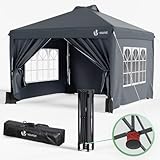 VOUNOT® Pavillon 3x3m Wasserdicht Stabil Winterfest, Pop Up Faltpavillon mit 4 Seitenteilen und 4...