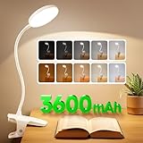 Leselampe Bett, 3600mAh Aufladbar+5 Helligkeit 5 Farben Klemmlampe Bett, 36 LED Leselampe Buch...