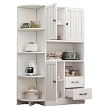 Eckschrank 104x155cm, Highboard für Wohnzimmer mit 3 Schränken & 2 Schubladen, Bücherregal mit 14...