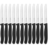 OPOLIA 12 Stück Brötchenmesser, schwarz,Wellenschliff Tomatenmesser，Hochwertiger Rostfreier...
