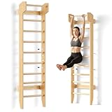 COSYLAND Sprossenwand aus Holz mit Klimmzugstange, Indoor Kletterwand für Kinder & Erwachsene,...