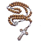 Jiali Q 2 Stück Halskette mit Rosenkranz aus Holz, handgefertigt, Kreuz, religiöser Schmuck