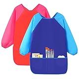 Hoxfly 2 Stück Malschürze Kinder 5-10 Jahre,Bastelschürze mit Ärmeln und 3 Taschen,Kinder Kittel...