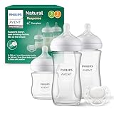 Philips AVENT Babyflaschen aus Glas, Geschenkset für Neugeborene – 3 Babyflaschen Natural...