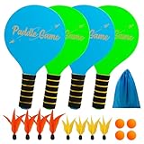 U&C Planet Beachball Set Paddle Ball Spiel Strandschlägerset aus Holz Schläger Spiel für...
