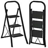 AMHANCIBLE Trittleiter, Leiter mit 3 Stufen, bis 150 kg belastbar, Klapptritt mit breitem...