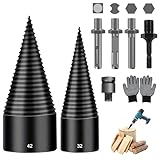 Afenau Bohrkegel Holzspalter, 42mm + 32mm Holzspalter Bohrer Set mit 5 Bohrgriffe und 1 Handschuhe,...