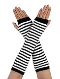 sourcing map® Dame Fingerlose Flagge Drucke Stoff Arm lange Handschuhe Warmers Weiß Schwarz