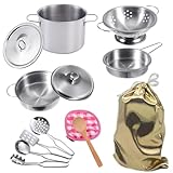 GOLCUGYJH Edelstahl Pretending Cooking Utensils Kochgeschirr Set, Mini Play Kitchen Zubehör,...