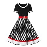 Rockabilly Kleider Damen 50er Jahre Petticoat Kleid Vintage Audrey Hepburn Kurzarm V-Ausschnitt...