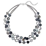 FULU AUTUMN Damen Statement Kette mit Steine Perlen Boho Silber Mehrreihige Kette Modeschmuck Die...