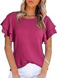 Dokotoo Bluse Damen Musselin Sommer Elegant Oberteil Rüschen Kurzarm T-Shirt Baumwolle Shirt...