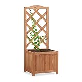 Relaxdays Rankkasten Holz, Garten Pflanzkübel m. Rankgitter, 20 L Pflanzkasten, 90 cm Rankhilfe...