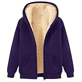 Sobzia Fleecejacke Damen mit Kapuze Reißverschluss Herbst Winter Plüschjacke Übergangsjacke...