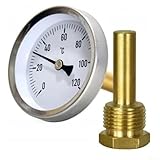 Bimetall Thermometer, 100mm Wassertemperaturmessgerät, 0-120°C mit Tauchhülse 1/5.1 cm, genaue...