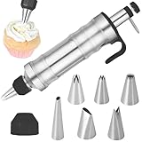 Garnierspritze aus Edelstahl mit 6 Tüllen mit transparentem Behälter für Cupcakes, Gebäck