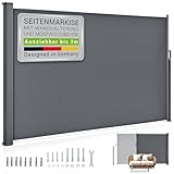Juskys Seitenmarkise Dubai 160 x 300 cm ausziehbar Blickdicht, Sichtschutz für Balkon & Terrasse,...