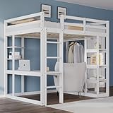 TOBIDOEN Etagenbett Hochbett 140x200 mit Schreibtisch und Regalen, Kleiderschrank mit Klapp-und...