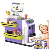 Kinder Kassentheke Spielzeug - Einkaufstheke Spielset mit Kaffeemaschine | Realistisches Cartoon...
