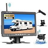 CAMECHO Rückfahrkamera Kabellos IP68 Wasserdicht Nachtsicht Weitwinkel Kamera mit 7 Zoll HD Monitor...