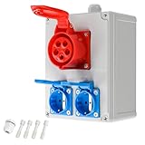 TEOV Kombi Wandsteckdose, CEE-Steckdose 5 polig 16A 400V + 2x Schuko-Steckdose 220V, IP44...
