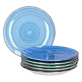 MamboCat Blue 6x Kuchen-Teller blau I robustes blaues Steingut-Geschirr für 6 Personen I 6er...