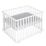 roba Laufgitter 75 x 100 cm - Baby Spielgitter + Einlage roba Style grau - 3-fach höhenverstellbar...