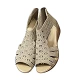 Generisch Sandalen Damen Sommer Bequem Casual mit Absatz Boho Weite High Heels Sandaletten...