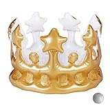 Relaxdays Aufblasbare Krone, Kostümzubehör Karneval, Accessoire für Prinzessin, König, JGA,...