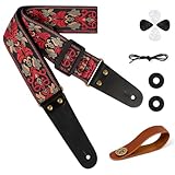 Aucuu Gitarrengurt, 2' Vintage bestickte Baumwolle Gitarrengurt, Verstellbarer Gitarrenband,...