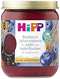 HiPP Bio Frucht und Getreide Blaubeere Johannisbeere in Apfel mit Haferflocken, 160g, 6er Pack...